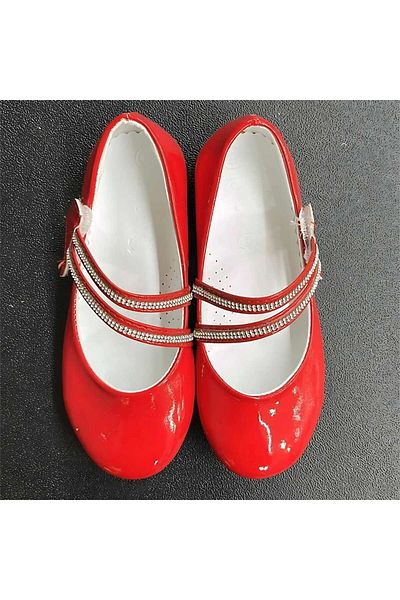 jadeer Red Girls' Ballerinas - September, Two Stripe Velcro, 26-30 Ç123K