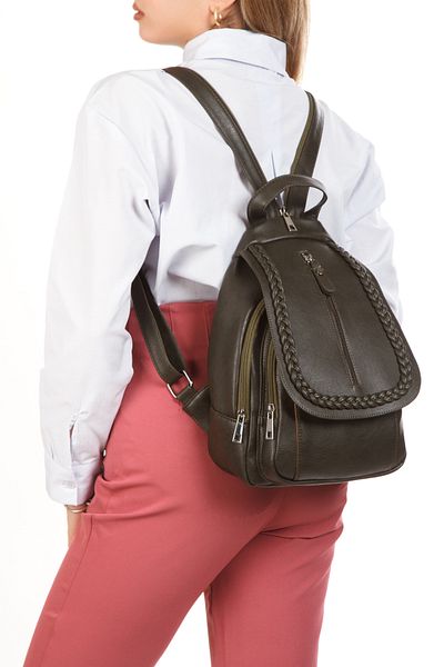 By Hakan Gk66 Women's Backpack Suitable for Daily Use Knitted Motif Covered Bag Green