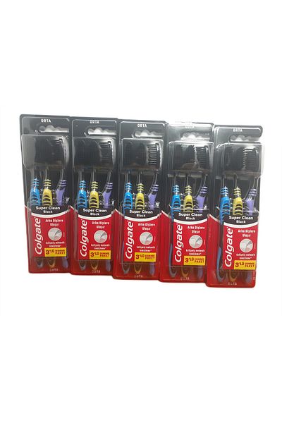 Colgate Super Clean Black 3 Pack Economic Pack Toothbrush X 5 Pieces