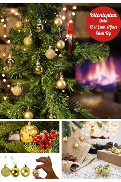 HediyeFilesi 12Pcs Gold 2.5 cm Mini Christmas Ball, Christmas Pine Tree Ball, Ornament Ball