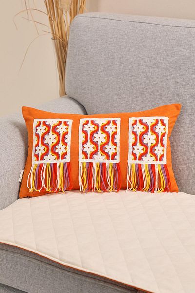 Aisha's Design Colorful Fringed and Motif Throw Pillow Cover 50X30Cm,K-447