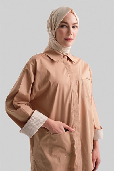 Armine Çizgili Manşetli Gömlek 24y3506 Camel