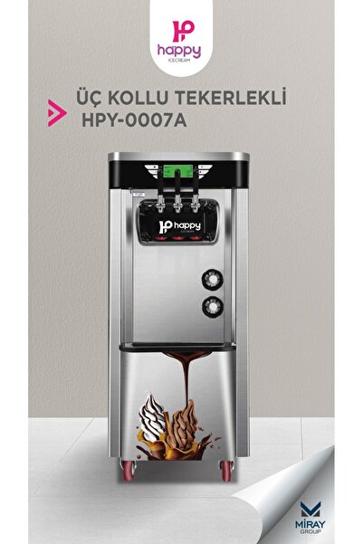 happyicecream ÜÇ KOLLU TEKERLEKLİ SOFT DONDURMA MAKİNASI