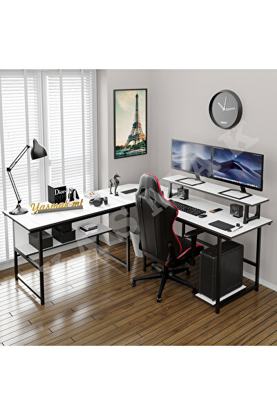 METMOBSAN L Tipi Bilgisayar ve Çalışma masası Ofis Masası (dıştan 180x180 cm ...