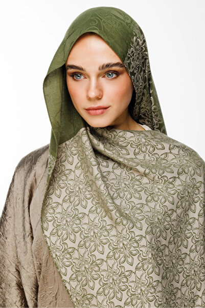 Mooncorn Nora Pattern Double Sided Shawl Khaki-Salmon