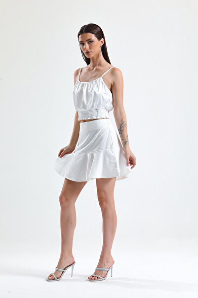 Sense Jakarli Kisa Φούστα με βολάν_etk32608 Εκρού