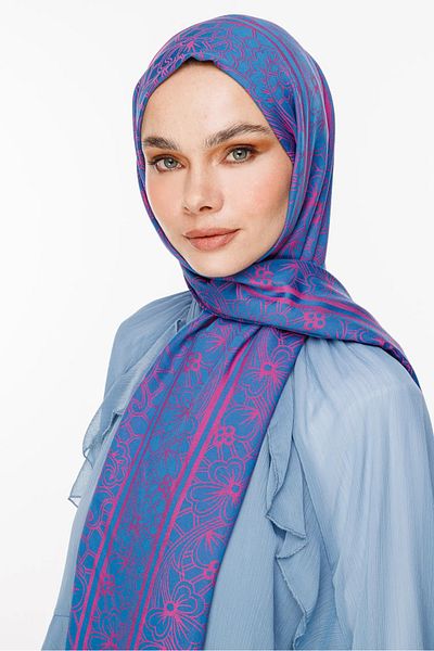 Mooncorn Σάλι διπλής όψης Lavin Pattern Petrol Blue-Fuchsia