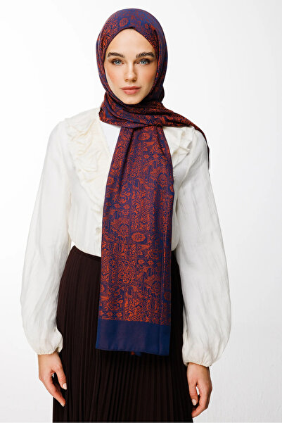 Mooncorn Σάλι με μοτίβο χέννας διπλής όψης με μπλε ναυτικό κέλυφος κρεμμυδιού