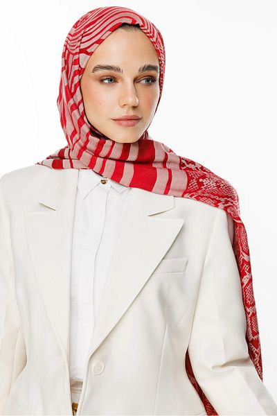 Mooncorn Σάλι διπλής όψης Riad Pattern Claret Red-Mint Green