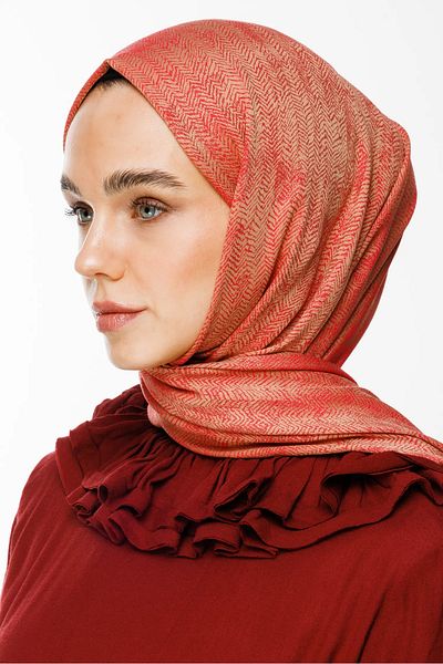 Mooncorn Sahara Pattern Double Sided Shawl Mink-Red