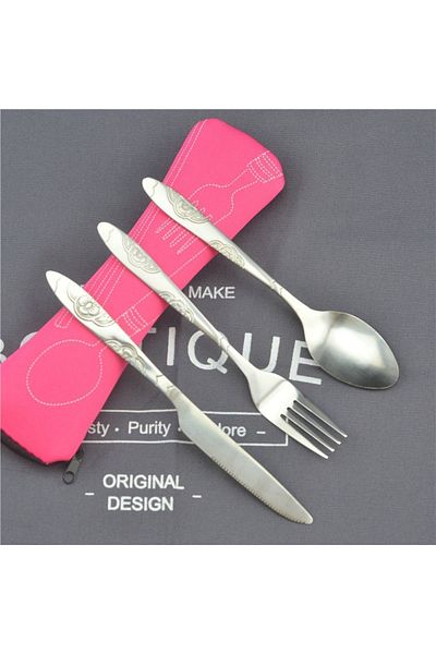 Choice 3 Picnic Set Tableware Washable with Zipper Travel Cutlery Kit Case Portable Pouch for Dinner House.