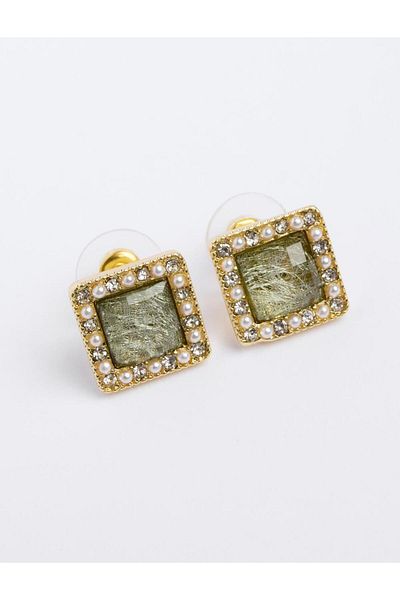 Jimmy Key Green Square Shape Brilliant Stone Earrings