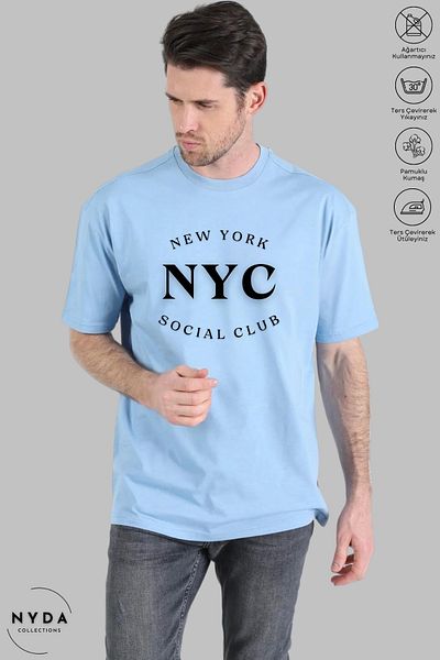 Nyda Collections Unisex Crew Neck New York NYC εμπριμέ βαμβακερό μπλουζάκι με κοντό μανίκι