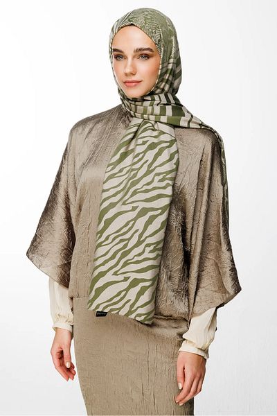 Mooncorn Riad Pattern Double Sided Shawl Khaki-Salmon