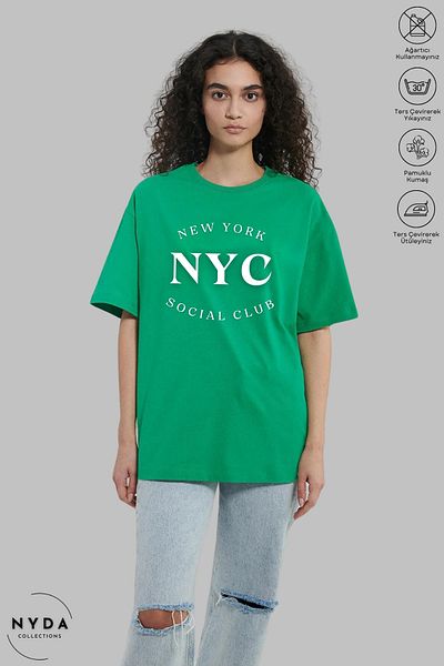 Nyda Collections Unisex Crew Neck New York NYC εμπριμέ βαμβακερό μπλουζάκι με κοντό μανίκι