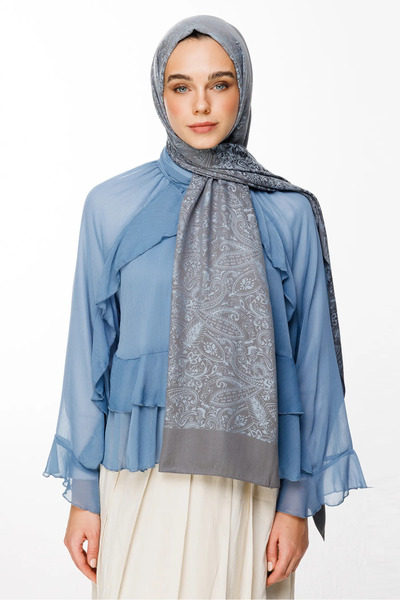 Mooncorn Velora Pattern Reversible Shawl Dark Grey-Light Blue