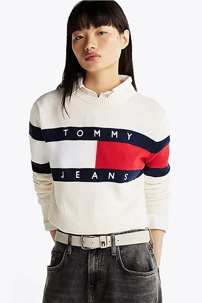 Tommy Hilfiger Hanorac pentru damă cu logo-ul drapelului - alb
