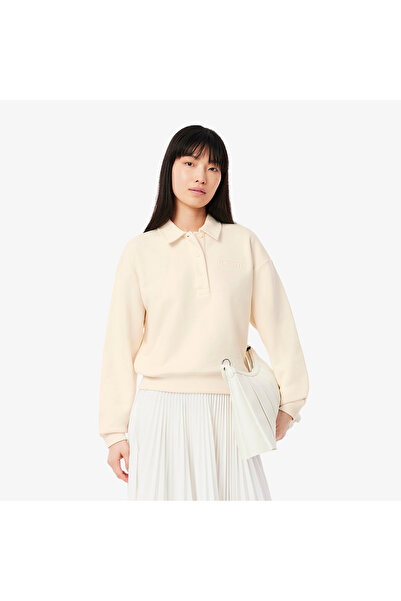 Lacoste Kadın Relaxed Fit Polo Yaka Krem Sweatshirt