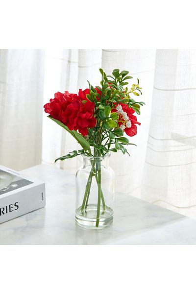 Home Box Liara Hydrangea Flower Arrangement with Still Water in Glass Bottle 33 cm