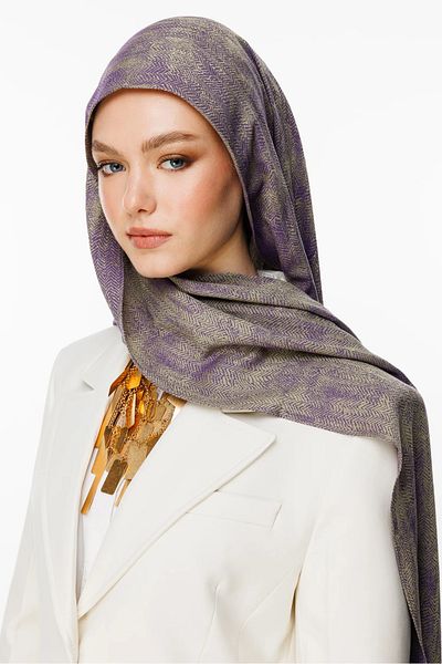 Mooncorn Σάλι διπλής όψης με μοτίβο Olive-Purple Sahara