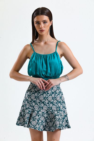Sense Fusta scurtă cu volan Jacquard_etk32608 Petrol