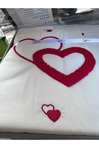TİVOLİ Tivoli Double Heart Embroidered, Woven Dowry Duvet Cover Set with 4 Pillow Cases