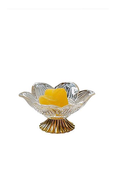 Wow Home Gold Metal Leg Lotus Flower 6-Piece Coffee Side Glass Turkish Delight Bowl