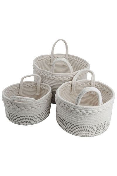 Alsaif Gallery Al Saif Gallery Cotton Baskets Set, 3 Pieces - White