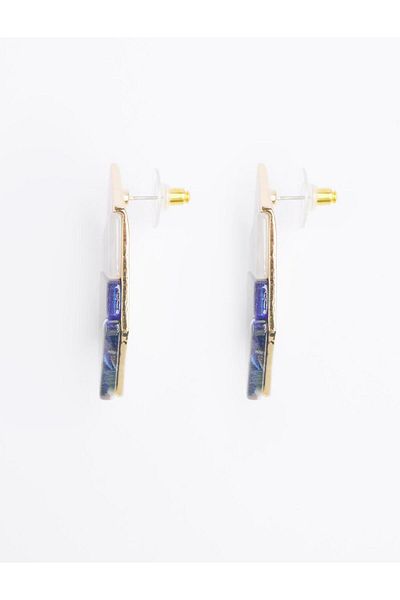 Jimmy Key Blue Color Block Asymmetrical Patterned Earrings