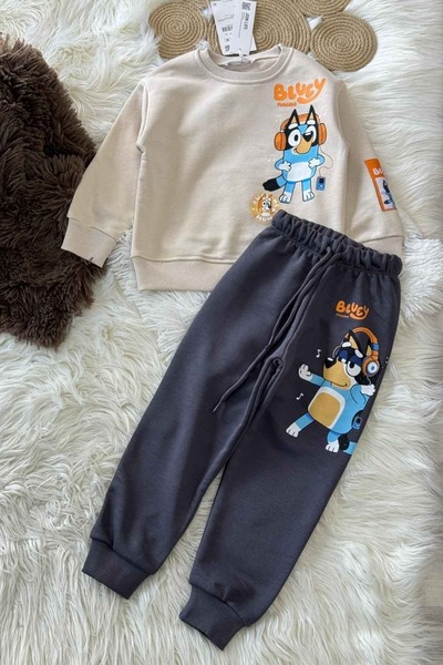 wakawakakidsstore Front and Back Printed Crew Neck Boy's Tracksuit Set