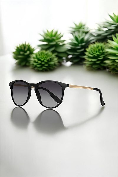 MACERATİ Bone Oval Unisex Black Metal Handle Sunglasses