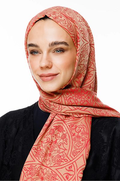 Mooncorn Morocco Pattern Double Sided Shawl Mink-Red