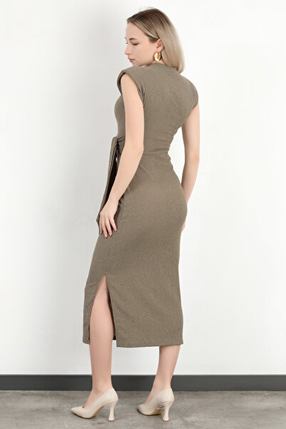 GİYSA Γυναικείο φόρεμα με κορδόνια με λεπτομέρεια με επένδυση χακί - MS 0000577