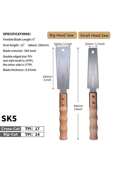 Choice 1pc Big Head Saw 1pc Japanese Saw 6 Inch Double Side Hand Pull Saw 14&17tpi Sk-5 Steel Flexible Blad