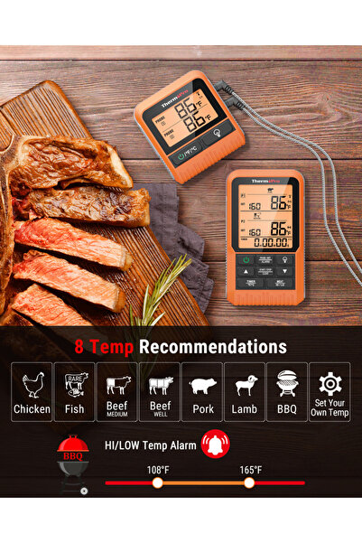 Choice ThermoPro TP826B Backlight 2 Meat Probes 150M Wireless Remote Range Barbecue Oven Digital Thermom...