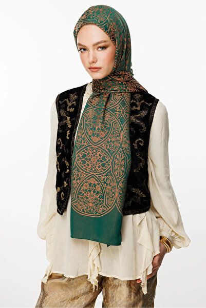 Mooncorn Morocco Pattern Double Sided Shawl Emerald-Apricot