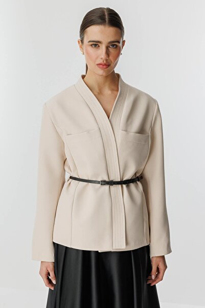 Hooopstore Andera Leather Belt Detailed Stone Jacket