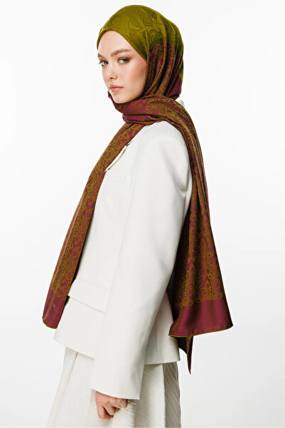 Mooncorn Σάλι διπλής όψης Nora Desen Λαδί Πράσινο-Δαμασκηνί