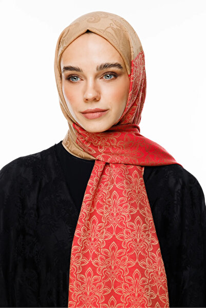 Mooncorn Nora Pattern Double Sided Shawl Mink-Red