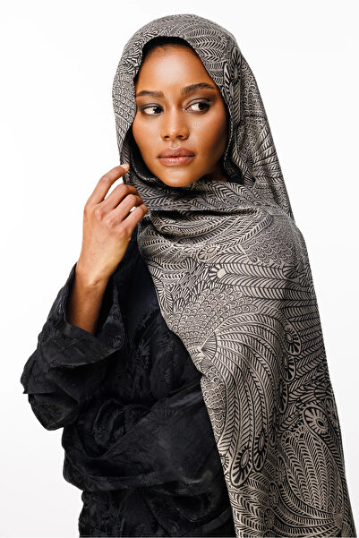 Mooncorn Mayra Pattern Double-Sided Shawl Black-Beige