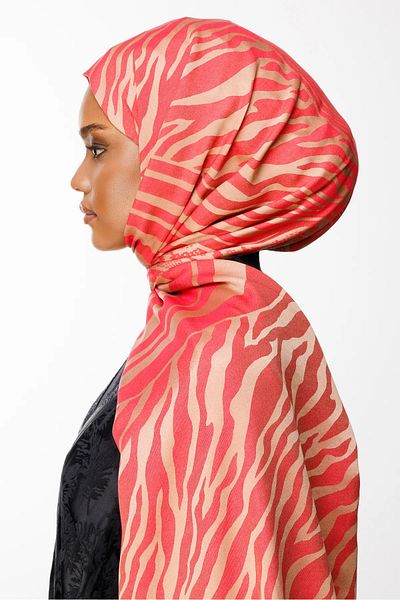 Mooncorn Riad Pattern Double Sided Shawl Mink-Red