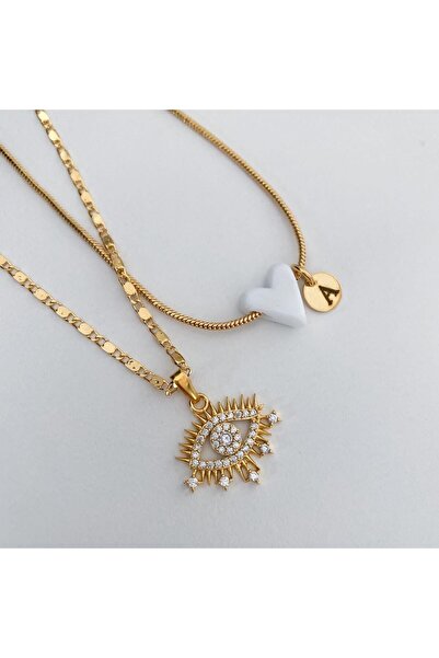 Venus Design Taşlı Nazar - Kalp Kolye Seti