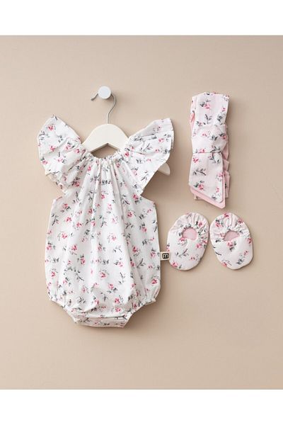 Minimus Cotton Bonnie Romper and Jumpsuit Set for Newborn Baby Girl - Bandana and Bottom Snaps