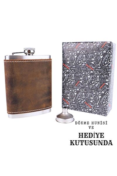 PERLOTUS 8 oz 240 Cc Hazelnut Brown Crazy Leather Sheathed Handmade Steel Whiskey Hip Flask