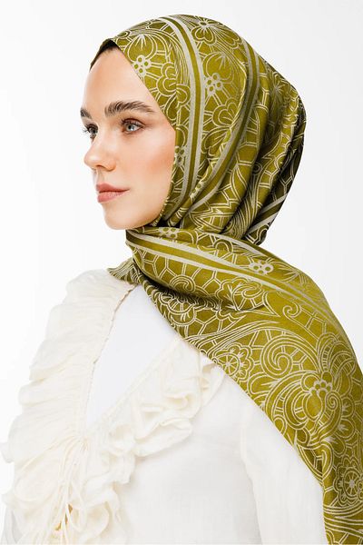 Mooncorn Lavin Pattern Double Sided Shawl Oil Green-Ecru