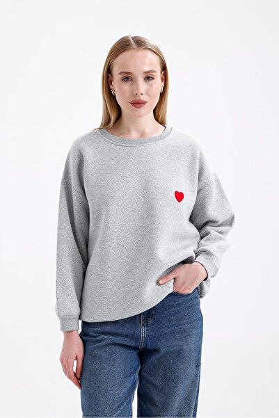 Miss Murem Şardonlu Kalp Nakış Sweat-GRİ