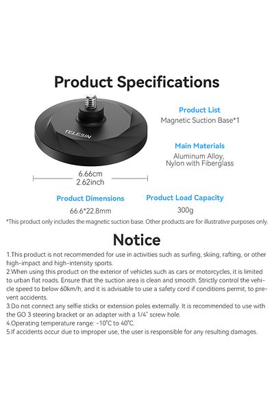 TELESIN Magnetic Suction Magnetic Suction Bracket Base Action Camera Holder For Insta360 G03 For Ins