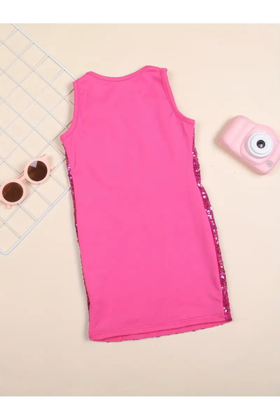 miço kids Işıltılı Payetli Kolsuz Kız Çocuk  Elbise