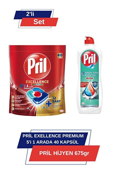 Pril Excellence Premium 5’i 1 Arada 40'lı Kapsül & Hijyen 675gr