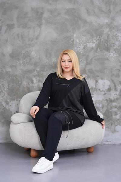 Siyezen Plus Size Leather Detailed Zipper Accessory Stylish Set